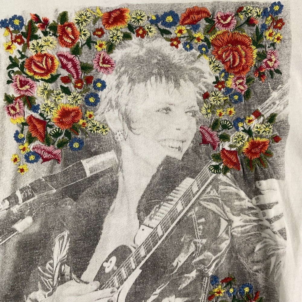 Lucky Brand David Bowie Graphic Tee Mens Medium White Floral Embroidered Shirt